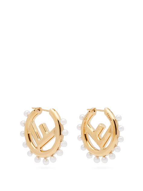 fendi f gold hoop earrings|Fendi earrings with pearl.